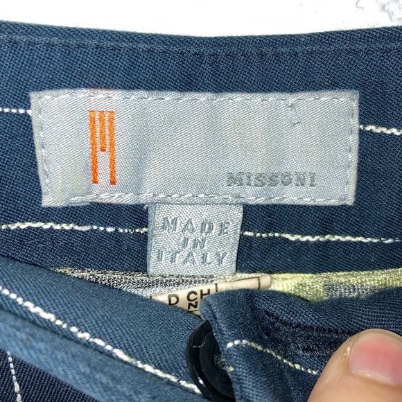 Y2K MISSONI Pinstripe Low Rise Flare Cuffed Dark Navy Trousers SZ: 6 - Picture 6 of 13